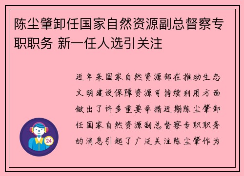 陈尘肇卸任国家自然资源副总督察专职职务 新一任人选引关注